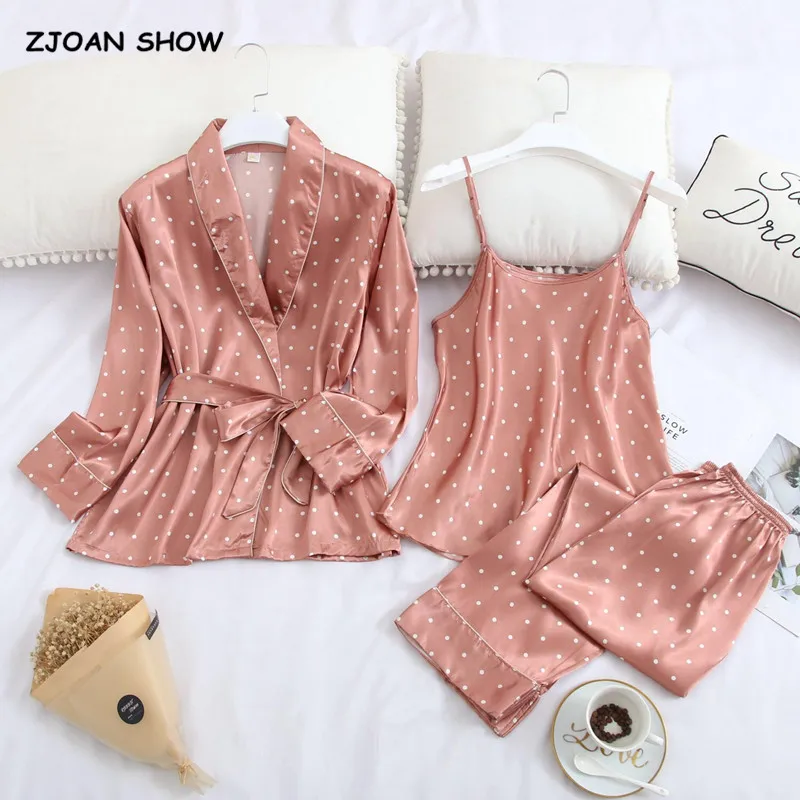 Elegant Dot Print Satin Shirt Camis Pajama Suits Elastic Full length Pants Women Loose Long Sleeve Blouse Tops 3 Pieces Set
Elegant Dot Print Satin Shirt Camis Pajama Suits Elastic Full length Pants Women Loose Long Sleeve Blouse Tops 3 Pieces Set