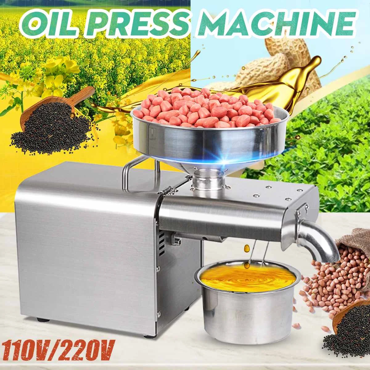 Household EU/US Plug Oil presser Stainless steel Oil press machine Peanut Olive oil maker use for Sesame Almond Walnut 220V/110V
Household EU/US Plug Oil presser Stainless steel Oil press machine Peanut Olive oil maker use for Sesame Almond Walnut 220V/110V