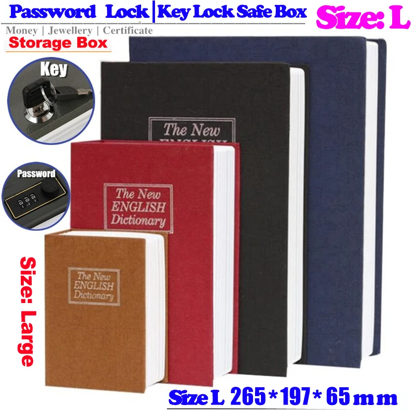 

New Design Storage L Safe Box Dictionary Secret Book Piggy Bank Money Hidden Security Locker Cash Jewellery With Key Lock