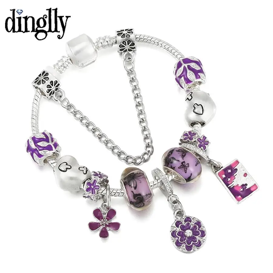 Dinglly Purple Flower Charm Bracelets For Women Original Cartoon Castle Butterfly Bead Snake Chain Bracelet & Bangle Jewelry
Dinglly Purple Flower Charm Bracelets For Women Original Cartoon Castle Butterfly Bead Snake Chain Bracelet & Bangle Jewelry