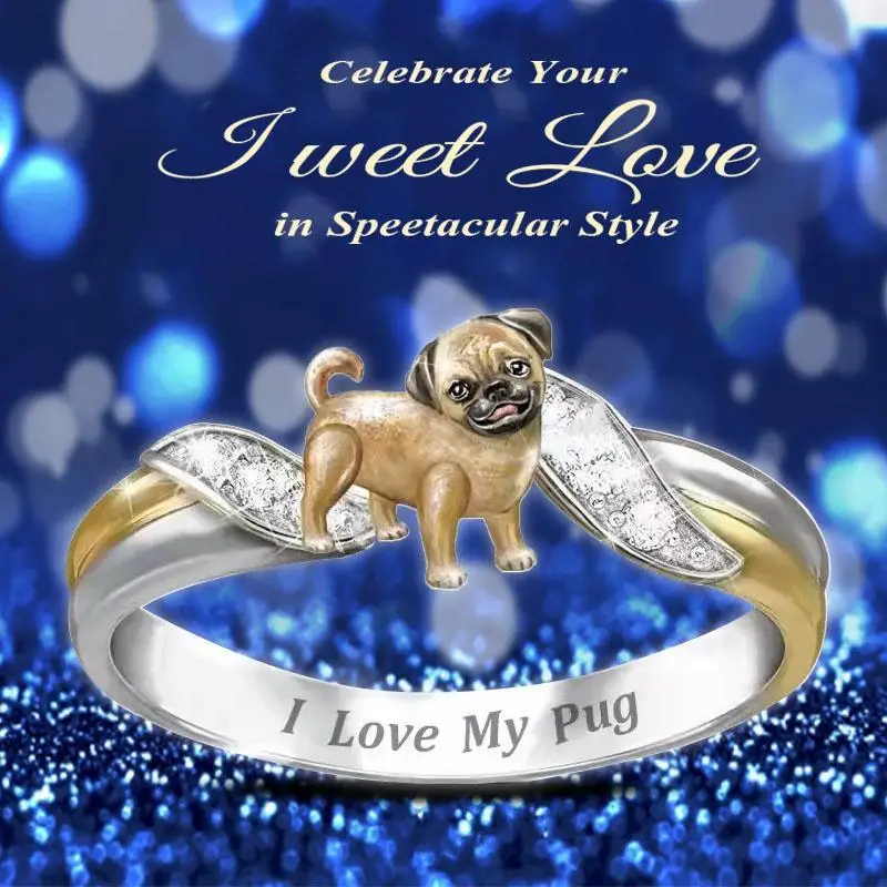 Hot New Creative Fashion Crystal Pug Dog Ring Ladies Ring Love Symbol Jewelry Wedding Proposal Ring Wedding Anniversary Gift
Hot New Creative Fashion Crystal Pug Dog Ring Ladies Ring Love Symbol Jewelry Wedding Proposal Ring Wedding Anniversary Gift