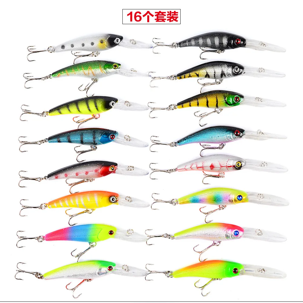 16PCs set lures bait Long tongue and light Minnow Bait suit Mixed Mino lure suit fishing tackle Sea fishing lake fishing
16PCs set lures bait Long tongue and light Minnow Bait suit Mixed Mino lure suit fishing tackle Sea fishing lake fishing