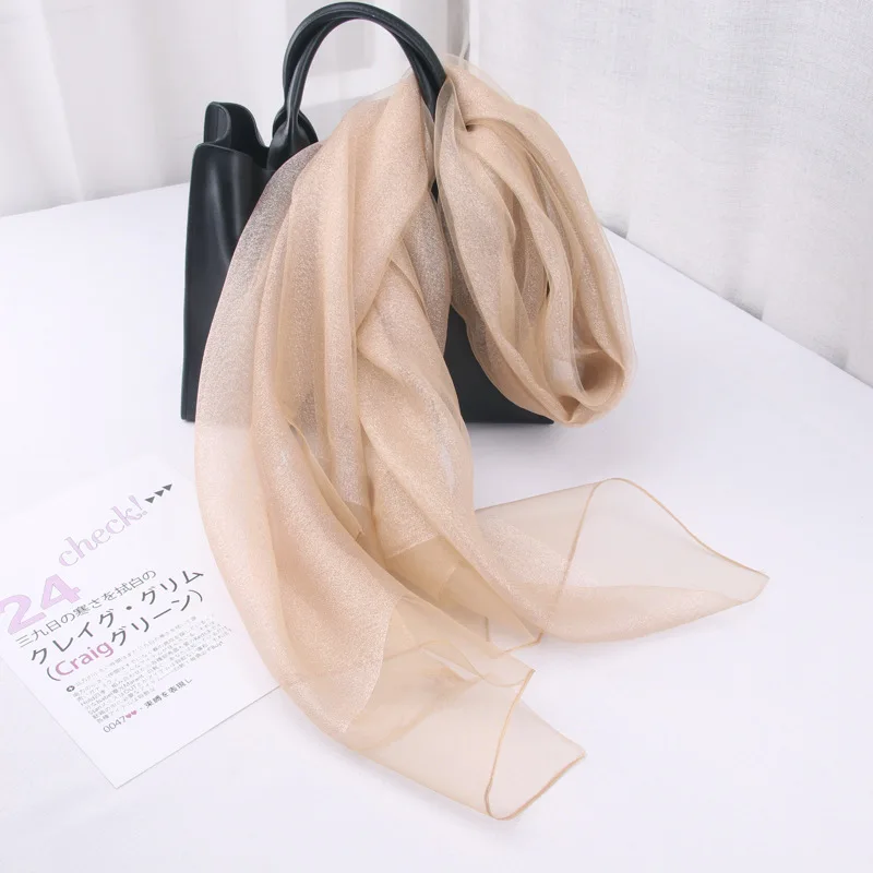 Spring and Autumn New Pure Color Scarf Double Layer Gold Silk Silk All-Matching Long Cheongsam Organza Shawl Women's Scarf
Spring and Autumn New Pure Color Scarf Double Layer Gold Silk Silk All-Matching Long Cheongsam Organza Shawl Women's Scarf