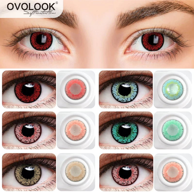 

OVOLOOK-2PCS/Pair Cosplay Colored Lenses Myopia Contact Lenses for Vision Correction Prescription Lenses for Eyes Halloween 14.2