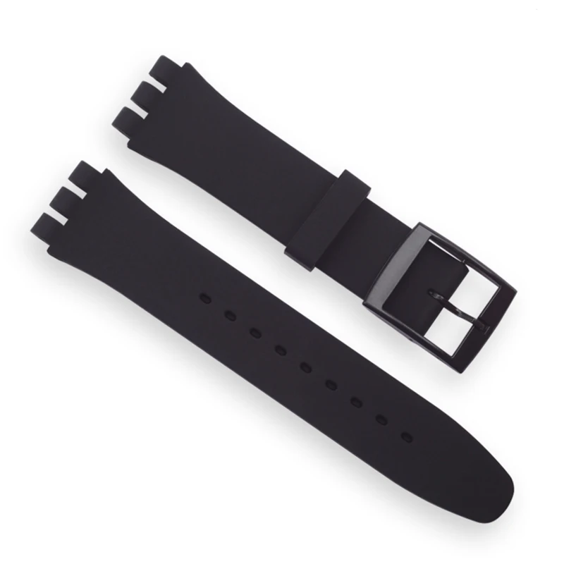 Ремешок силиконовый для часов Swatch Черный резиновый браслет с пряжкой Часовые