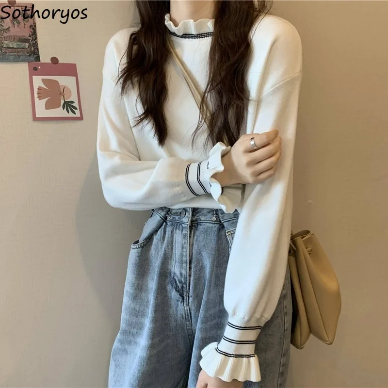 Женские пуловеры, Однотонный свитер, вязаный джемпер, водолазка с длинными расклешенными рукавами на осень и зиму, универсальный теплый мяг... 
Женские пуловеры, Однотонный свитер, вязаный джемпер, водолазка с длинными расклешенными рукавами на осень и зиму, универсальный теплый мяг...