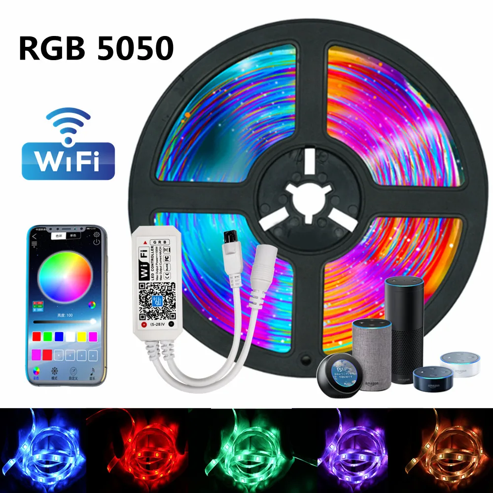 LED Strip Light Flexible Ribbon Waterproof RGB5050 DC 12V WiFi Control Smart Luces Lamps Diode Decoration For Room TV Background
LED Strip Light Flexible Ribbon Waterproof RGB5050 DC 12V WiFi Control Smart Luces Lamps Diode Decoration For Room TV Background