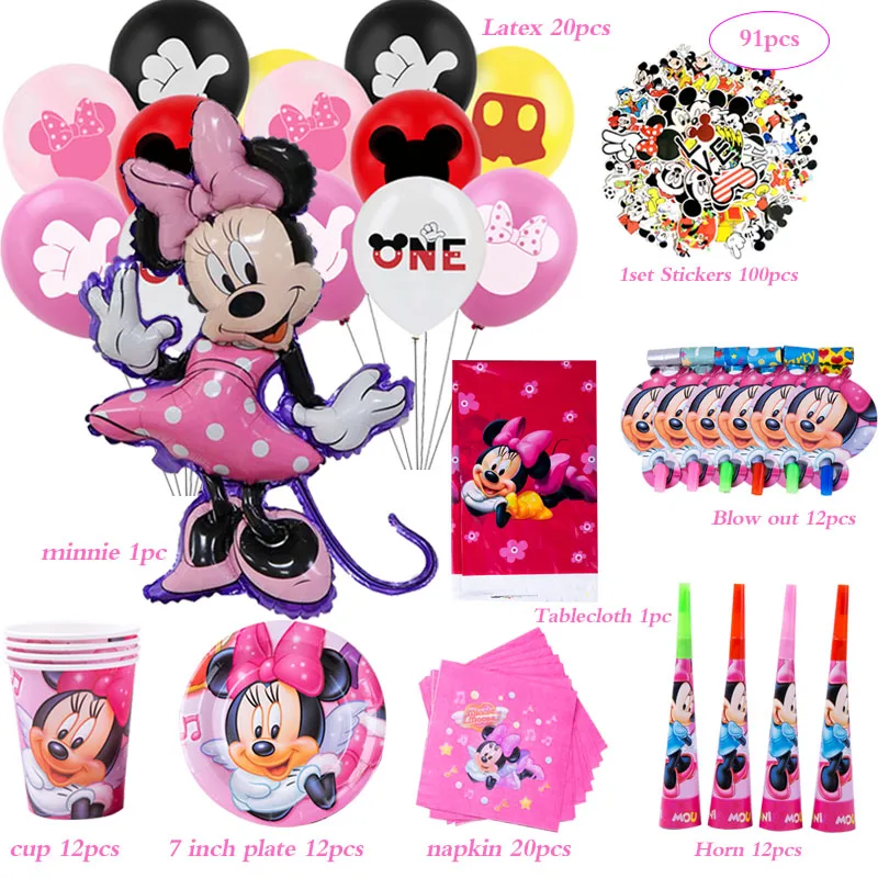 91pcs Disney Minnie Mouse Theme Birthday Party Supplies Sticker Cup Plate napkin Kids Girl Party decoration Disposable Tableware
91pcs Disney Minnie Mouse Theme Birthday Party Supplies Sticker Cup Plate napkin Kids Girl Party decoration Disposable Tableware