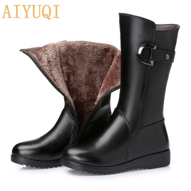 AIYUQI/зимние женские ботинки Женские зимние из натуральной кожи на плоской подошве
