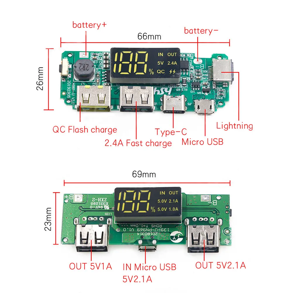 Lithium Battery Charger Board LED Dual USB 5V 2.4A Micro/Type-C Mobile Power Bank 18650 Charging Module Circuit Protection | Электроника