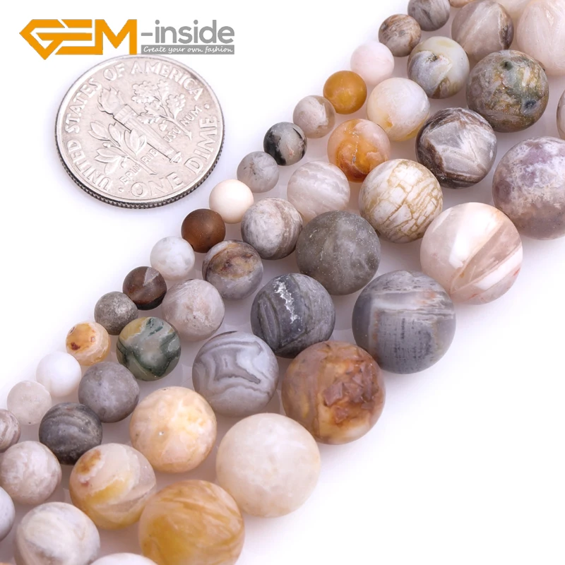 

Natural Stone Frosted Matte Unpolished Gray Leaf Agates Round Spacer Beads For Jewelry Making Strand 15 inches Loose Bead New