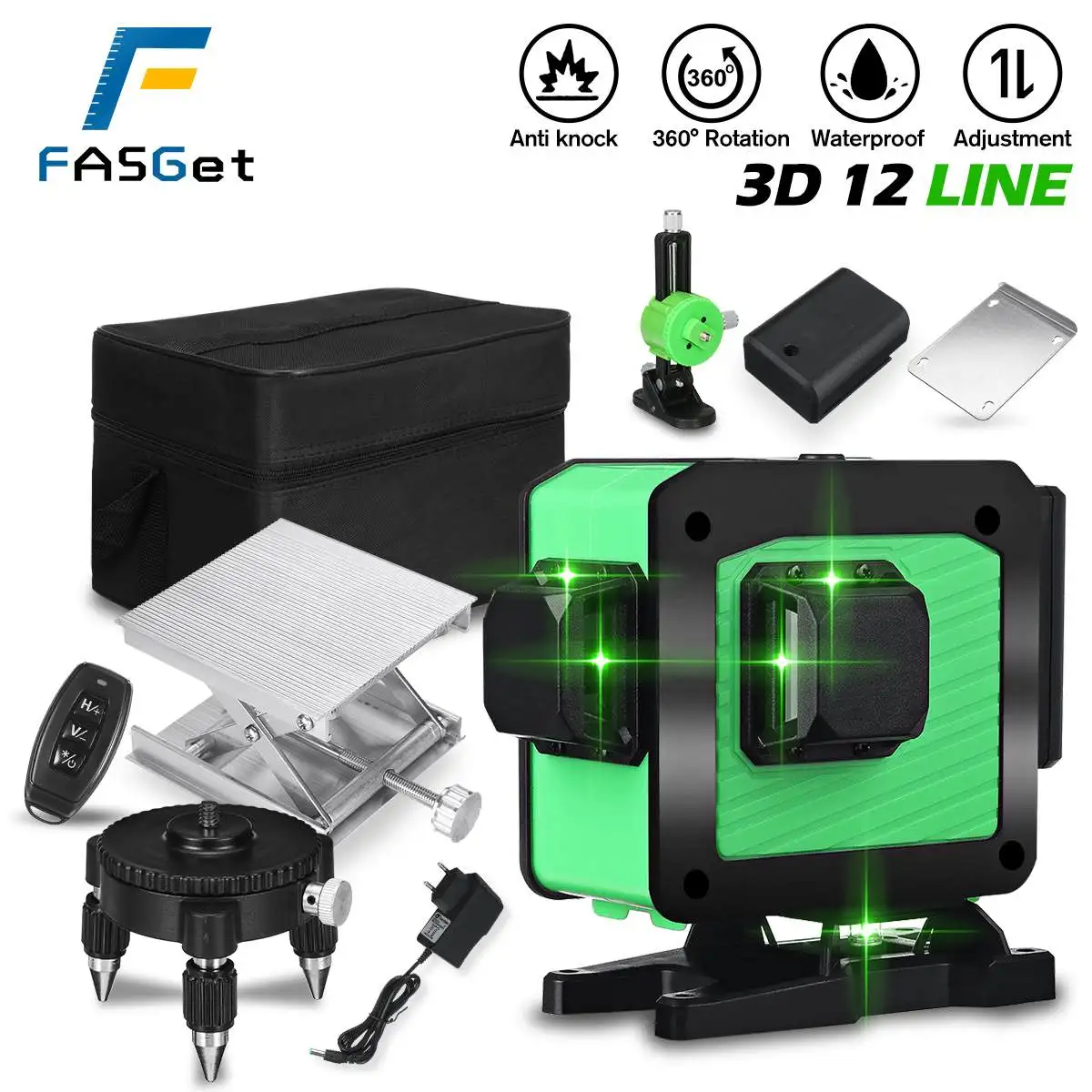 FASGet 3D 12 Lines Laser Level Self-Leveling Wireless Remote 360 Horizontal Vertical Cross Lines With Battery Wall Bracket Laser
FASGet 3D 12 Lines Laser Level Self-Leveling Wireless Remote 360 Horizontal Vertical Cross Lines With Battery Wall Bracket Laser