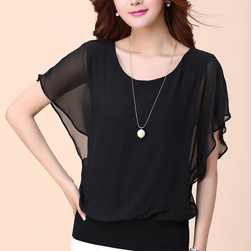 Female Pure Color Chiffon Shirt Bat Sleeve Short Sleeve T-shirt Loose Comfortable Versatile Breathable Chiffon Shirt S-5XL
Female Pure Color Chiffon Shirt Bat Sleeve Short Sleeve T-shirt Loose Comfortable Versatile Breathable Chiffon Shirt S-5XL