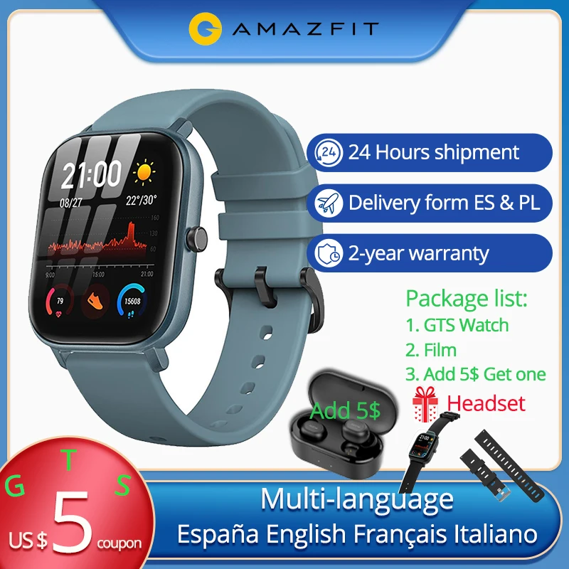 GTS английская версия Amazfit Смарт часы 1 65 "retina дисплей 5 АТМ водонепроницаемые 14