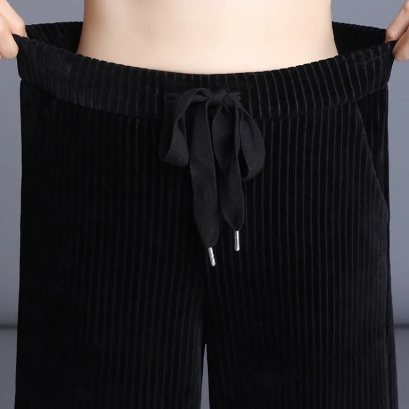 Women's elastic waist lace-up long wide-leg pants, autumn warmth, pure color stretch pockets, loose straight-leg pants winter
Women's elastic waist lace-up long wide-leg pants, autumn warmth, pure color stretch pockets, loose straight-leg pants winter
