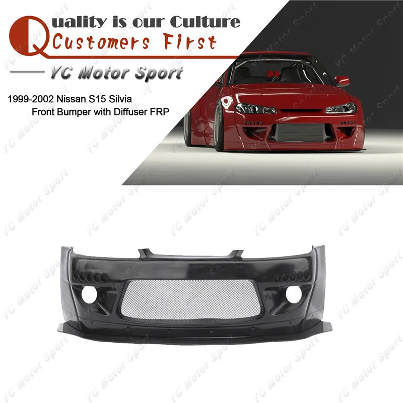 FRP Fiber Glass Bodykit Fit For 1999-2002 S15 Silvia RB Style Front Bumper Cover with Diffuser Lip & Rod & DRL
FRP Fiber Glass Bodykit Fit For 1999-2002 S15 Silvia RB Style Front Bumper Cover with Diffuser Lip & Rod & DRL