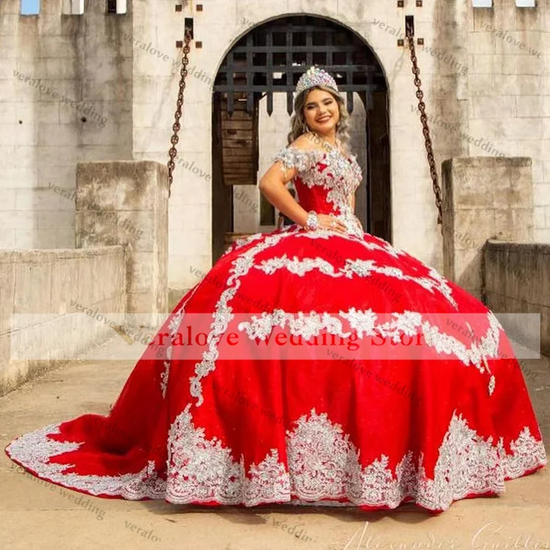 Mexican Princess Quinceanera Dresses Off Shoulder Lace Up Ball Gown Sweet 16 Dress Lace Red White vestidos de 15 anos
Mexican Princess Quinceanera Dresses Off Shoulder Lace Up Ball Gown Sweet 16 Dress Lace Red White vestidos de 15 anos