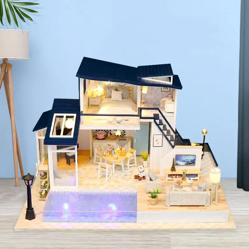 Wooden Doll House Furniture DIY House Miniature Assemble 3D Miniaturas Dollhouse Puzzle Model Kit Toy For Children Birthday Gift
Wooden Doll House Furniture DIY House Miniature Assemble 3D Miniaturas Dollhouse Puzzle Model Kit Toy For Children Birthday Gift