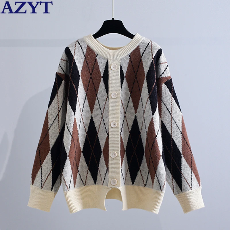AZYT Vintage O Neck Argyle Women Sweater Cardigan 2022 Spring Autumn Loose Knitwear Pull Femme Tops Casual Knit Cardigan Coat 
AZYT Vintage O Neck Argyle Women Sweater Cardigan 2022 Spring Autumn Loose Knitwear Pull Femme Tops Casual Knit Cardigan Coat