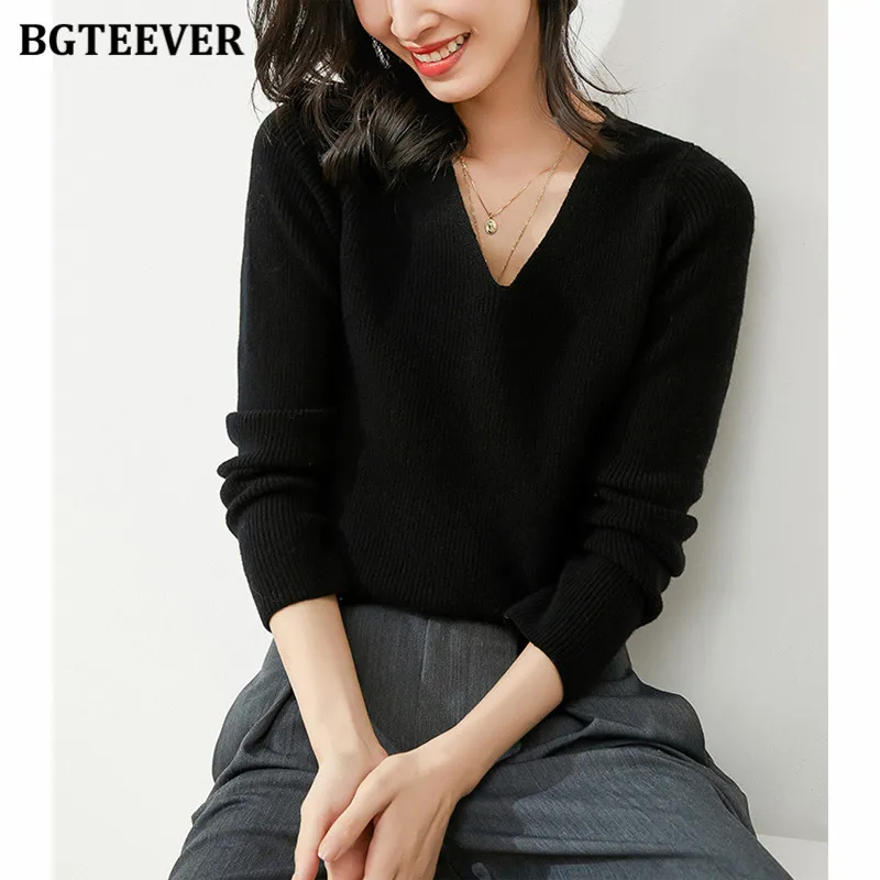 Элегантные облегающие Женские трикотажные пуловеры BGTEEVER с V-образным вырезом, Осень-зима, повседневные женские свитера с длинным рукавом, д... 
Элегантные облегающие Женские трикотажные пуловеры BGTEEVER с V-образным вырезом, Осень-зима, повседневные женские свитера с длинным рукавом, д...