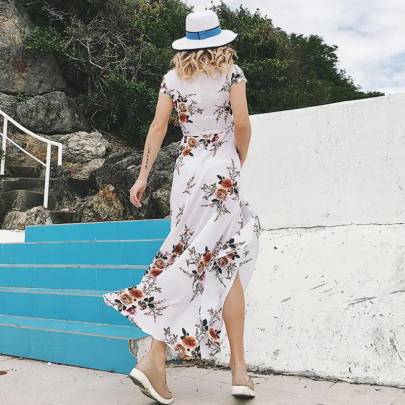 Fashion European and American Style Women's V-neck Printed Chiffon Sexy Slit Beach Seaside Resort Dress
Fashion European and American Style Women's V-neck Printed Chiffon Sexy Slit Beach Seaside Resort Dress