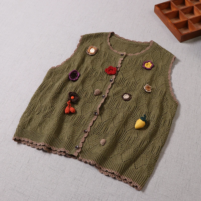 Sweet Mori Girl Knitted Openwork Cardigan Retro Three-dimensional flower O-Neck Vest Sweater Women
Sweet Mori Girl Knitted Openwork Cardigan Retro Three-dimensional flower O-Neck Vest Sweater Women