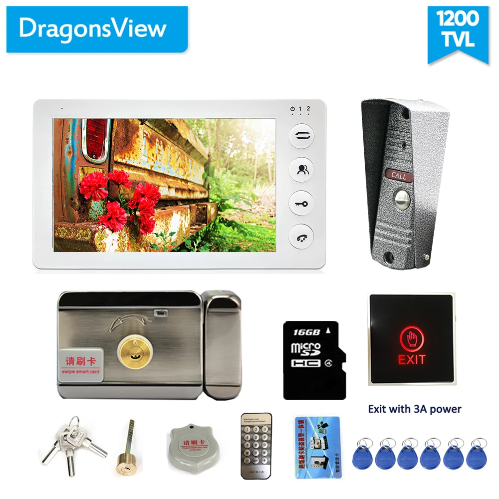 Видеодомофон Dragonsview система связи с дверным звонком камера замком экран 7 дюймов