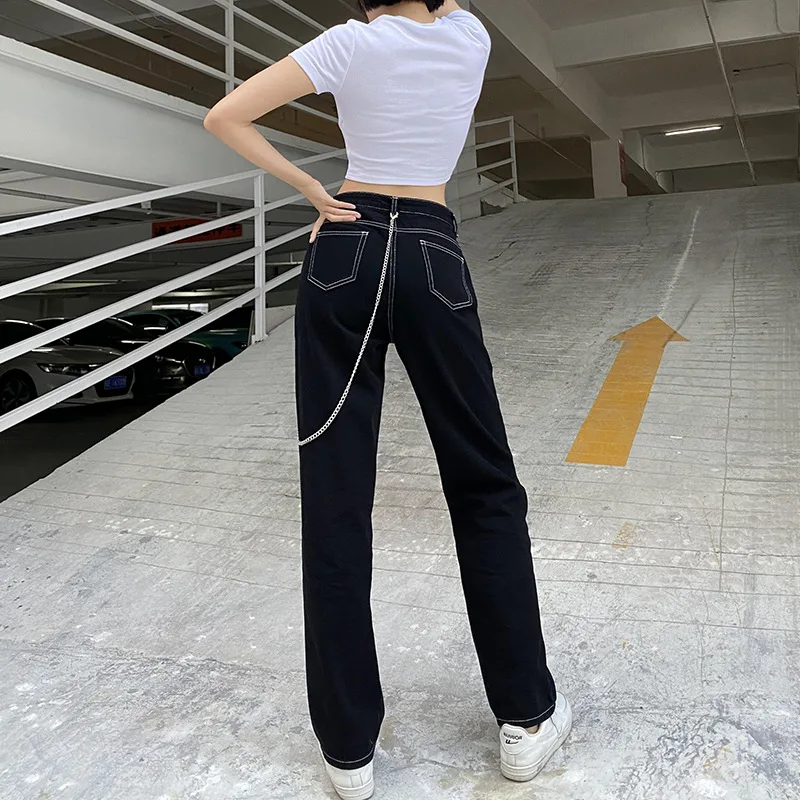 Джинсы женские с высокой талией и широкими штанинами прямые свободные брюки МОМ