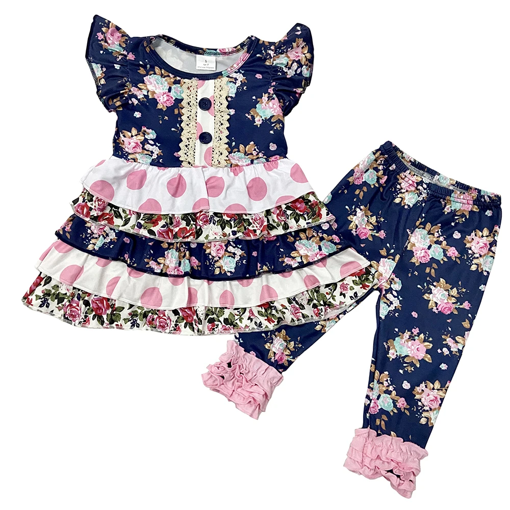 

Wholesale/retail Kids Floral Outfits Baby Girls Cute Dress Tops+Icing Pants 2 pcs set kid boutique children clothing suit gxj
