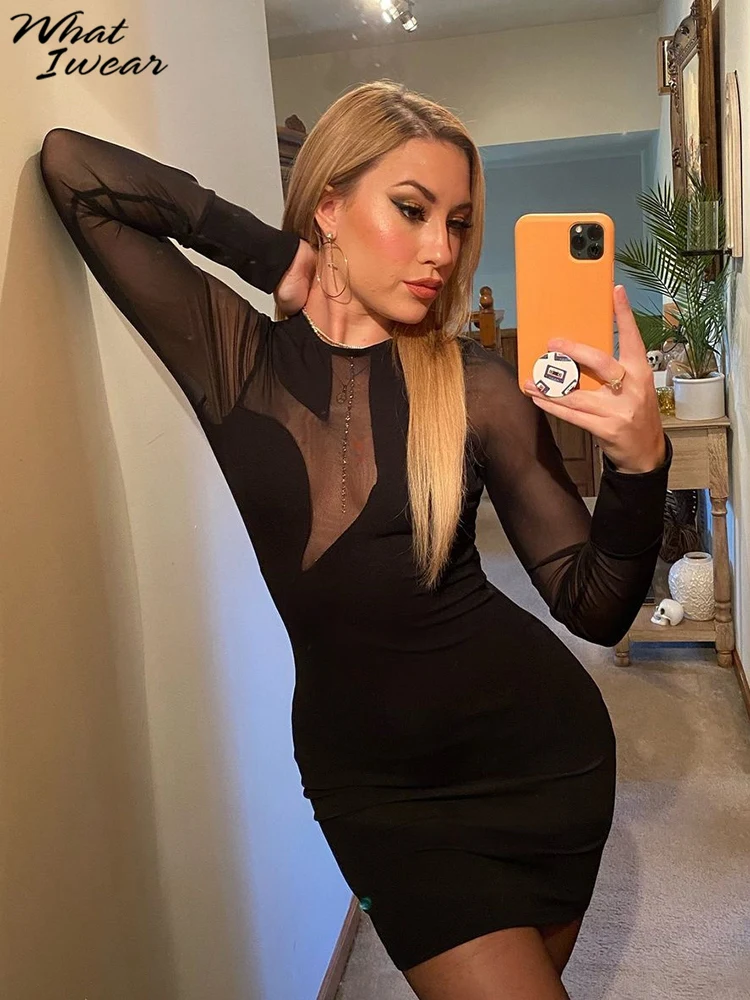 Whatiwear Mesh Women's Mini Dress See Through Patchwork Irregular Sexy Cleavage Skirt Body-Shaping Long Sleeve Female Partywear
Whatiwear Mesh Women's Mini Dress See Through Patchwork Irregular Sexy Cleavage Skirt Body-Shaping Long Sleeve Female Partywear