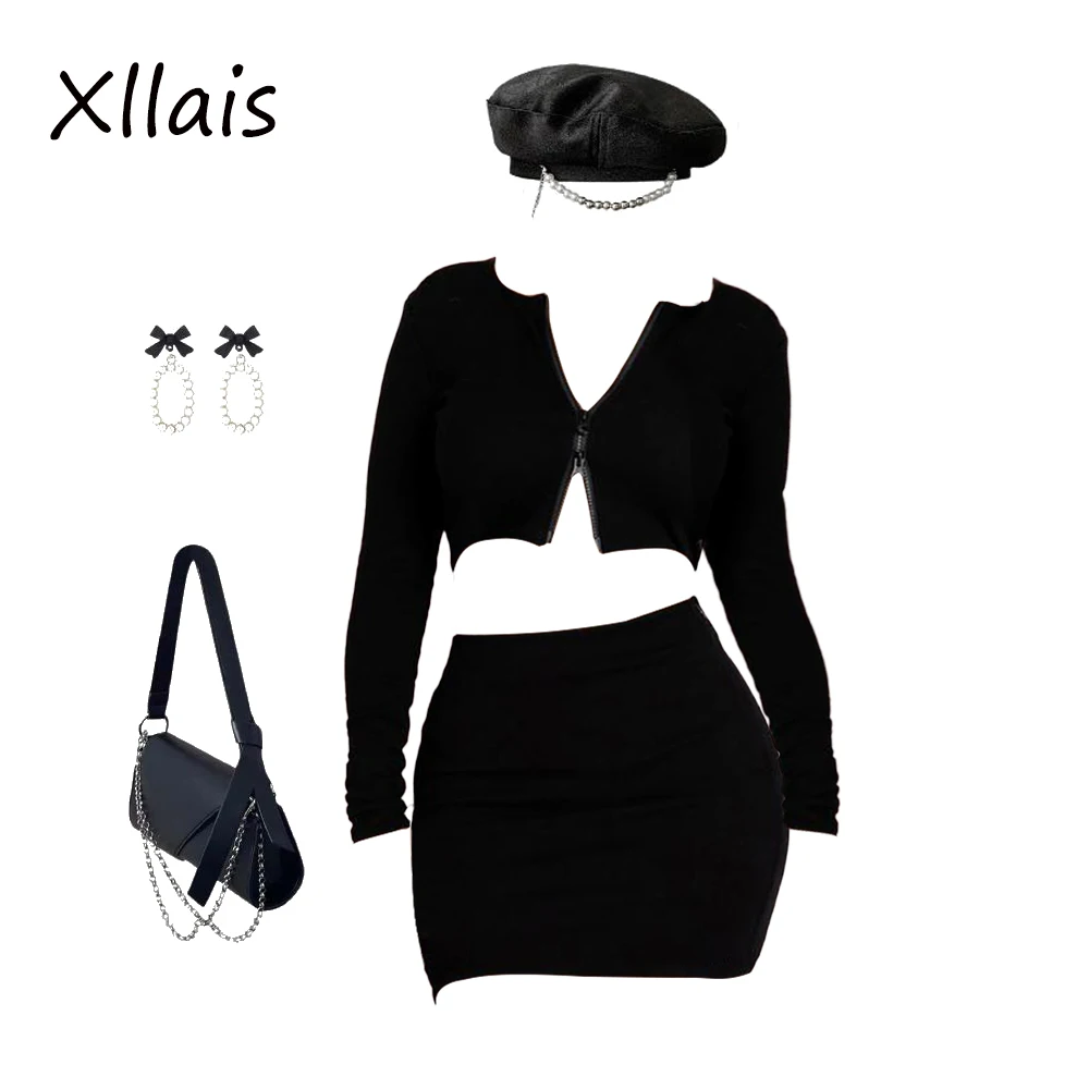 XLLAIS вязаные ребристые женские комплекты, свитшот на молнии, Топ с длинным рукавом, трапециевидная мини-юбка, комплект из двух предметов
XLLAIS вязаные ребристые женские комплекты, свитшот на молнии, Топ с длинным рукавом, трапециевидная мини-юбка, комплект из двух предметов