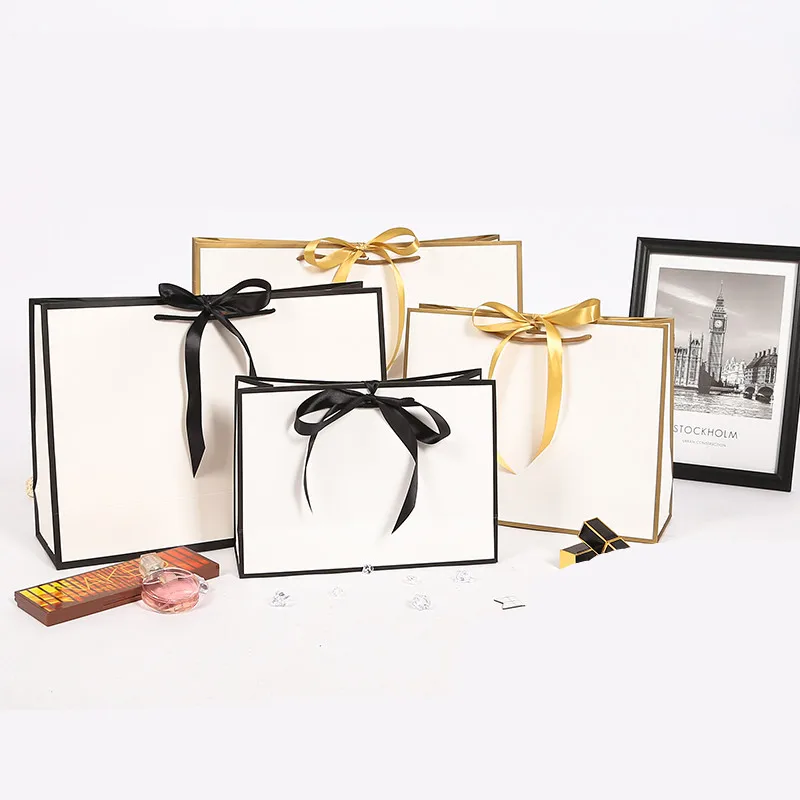 

Белый бумажный пакет для подарочной коробки, для покупок, магазина одежды, бумажная коробка для рукоделия, пижамы, прочные однотонные бумажные пакеты для вечеринок с ручками