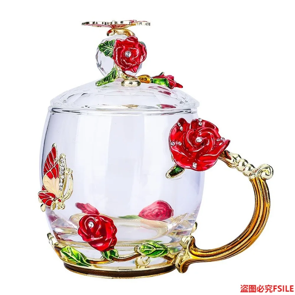 Exquisite Enamel Color Water Cup Glass Cup Rose Flower Glass Set Heat-resistant Tea Cup Personalized Exquisite Gift Water Cup 
Exquisite Enamel Color Water Cup Glass Cup Rose Flower Glass Set Heat-resistant Tea Cup Personalized Exquisite Gift Water Cup