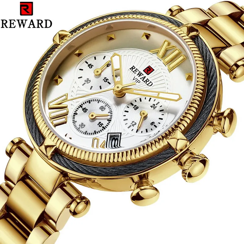 Reward Luxury Gold Women Watches Stainless Steel Strap Quartz Chronograph Date Wrist Watches Waterproof Clocks Relogio Masculino
Reward Luxury Gold Women Watches Stainless Steel Strap Quartz Chronograph Date Wrist Watches Waterproof Clocks Relogio Masculino