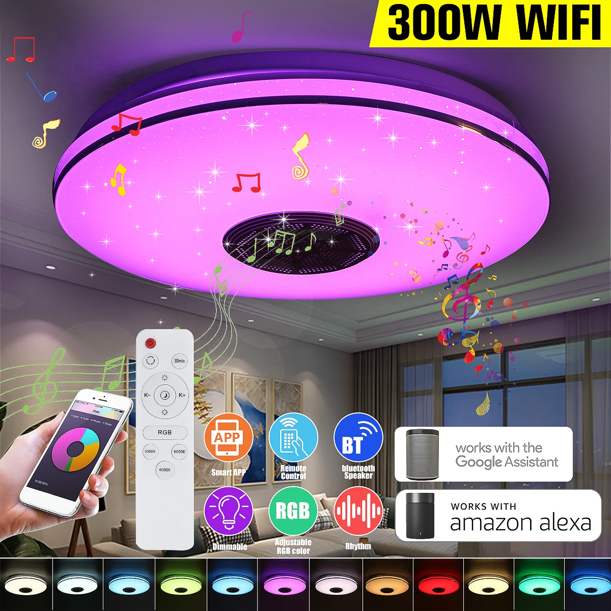 300W WiFi RGB Dimmable Music Ceiling Lamp Remote&APP Intelligent Control LED Smart Ceiling Light Home bluetooth Speaker Lighting
300W WiFi RGB Dimmable Music Ceiling Lamp Remote&APP Intelligent Control LED Smart Ceiling Light Home bluetooth Speaker Lighting