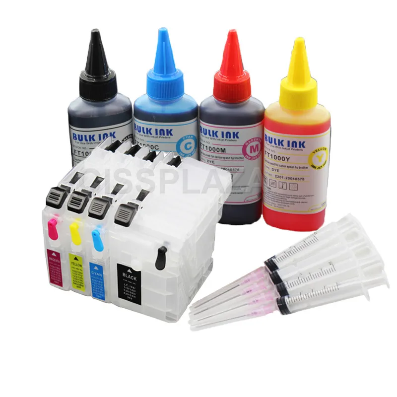 

CISSPLAZA 4pcs 100ml Dye Ink LC529XL lc529 lc525 refill ink cartridge compatible for brother DCP-J100 DCP-J105 MFC-J200 printer