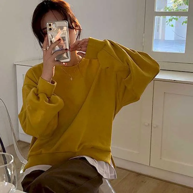 New splicing fake two-piece round neck women autumn 2020 hoodies casual Korean version loose all-match tops all-match trendy hoo 
New splicing fake two-piece round neck women autumn 2020 hoodies casual Korean version loose all-match tops all-match trendy hoo