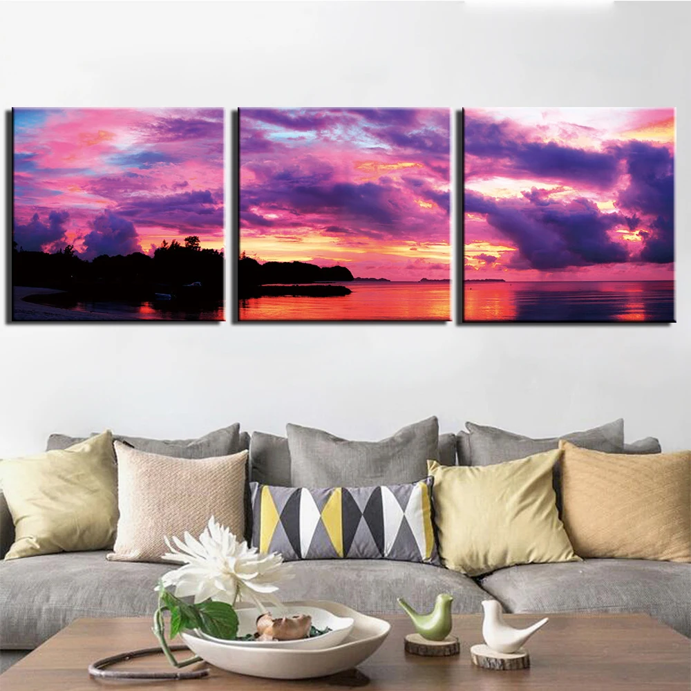 

3 Pieces Modern Canvas Poster HD Printed Wall Art Pictures Sunset Lake Scenery Painting For Home Decoration Living Room Framed