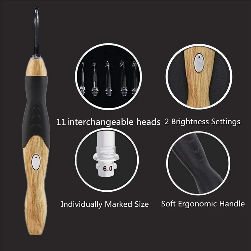 11 Sizes Lighted Crochet Hooks Set - Light Up Crochet Hooks,Rechargeable Crochet Hook with Light,2.5mm to 8mm
11 Sizes Lighted Crochet Hooks Set - Light Up Crochet Hooks,Rechargeable Crochet Hook with Light,2.5mm to 8mm