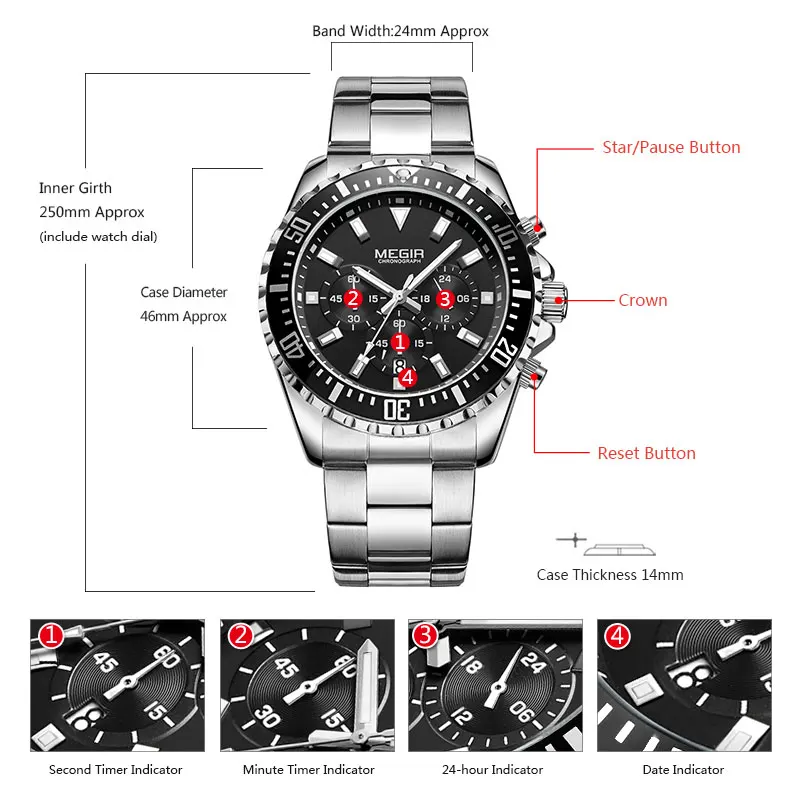 MEGIR Blue watch for Men Luxury Stainless Steel Chronograph Quartz Watches Luminous Hands Waterproof Wristwatch Reloj Zegarek
MEGIR Blue watch for Men Luxury Stainless Steel Chronograph Quartz Watches Luminous Hands Waterproof Wristwatch Reloj Zegarek