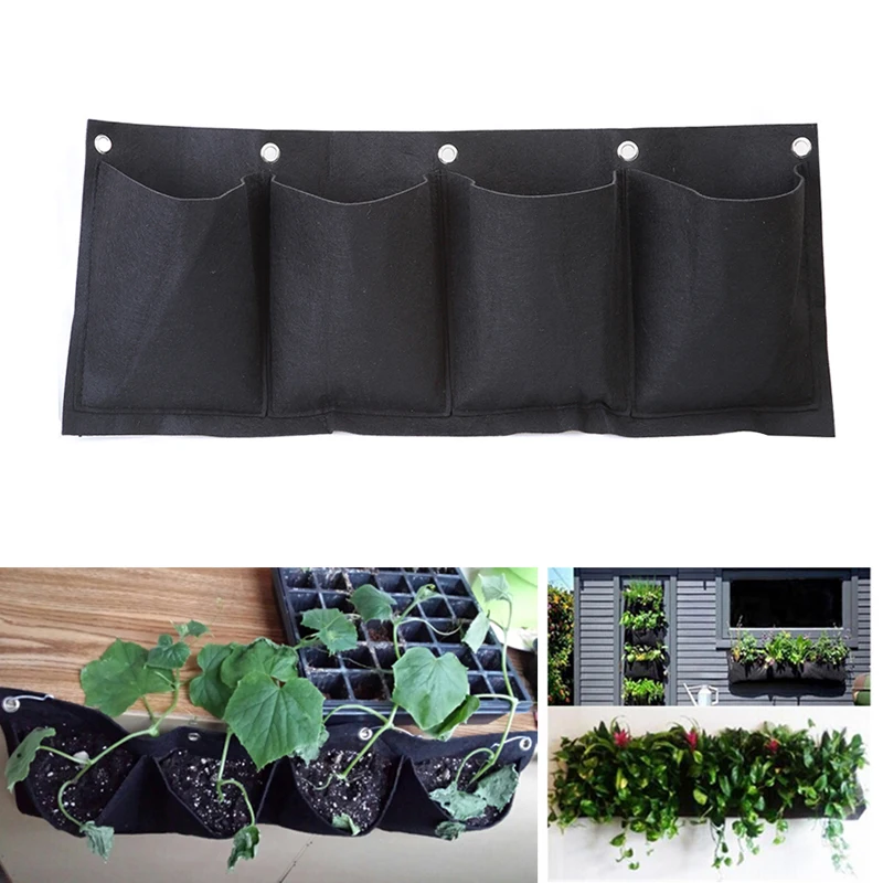 

Outdoor Indoor Vertical Gardening Hanging Wall Garden 4 Pockets Planting Bags Seedling Wall Planter Growing Bags