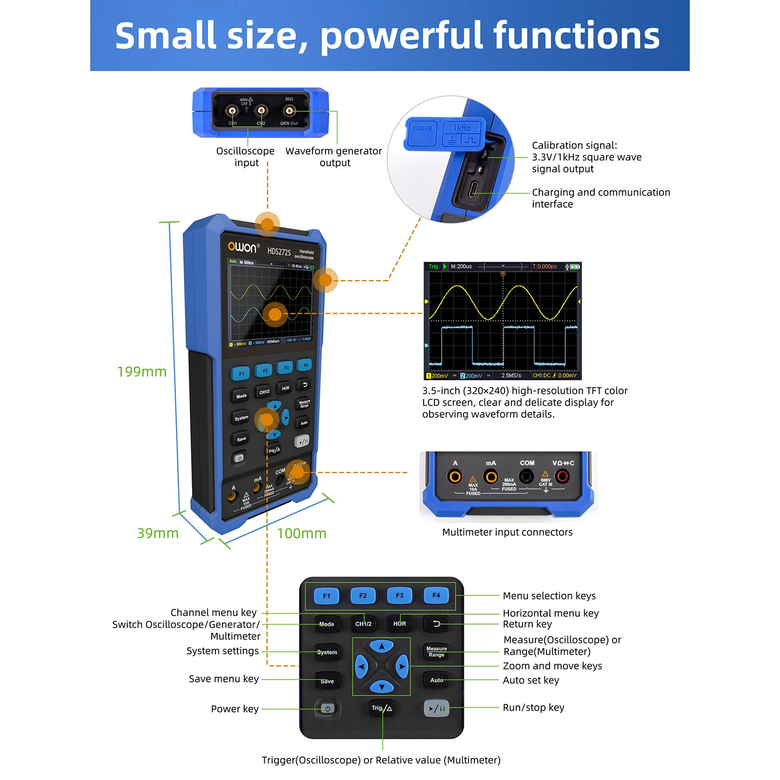 OWON HDS272S 3.5inch Screen Digital Oscilloscope 250MS/S Sampling Rate 200MHz Analog Bandwidth Support Waveform Storage
OWON HDS272S 3.5inch Screen Digital Oscilloscope 250MS/S Sampling Rate 200MHz Analog Bandwidth Support Waveform Storage