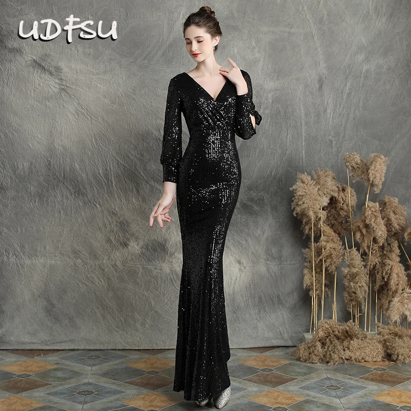 UDFSU Women V-Neck Long Sleeve Evening Dress Sexy Bodycon Mermaid Dresses Floor Length Vintage Party Gowns
UDFSU Women V-Neck Long Sleeve Evening Dress Sexy Bodycon Mermaid Dresses Floor Length Vintage Party Gowns