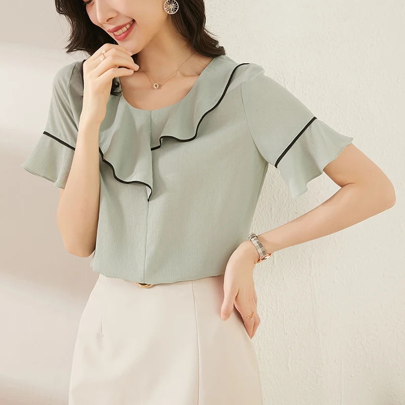 Women Spring Summer Style Chiffon Blouses Shirts Lady Casual Short sleeve Lotus sleeve Tops O collar
Women Spring Summer Style Chiffon Blouses Shirts Lady Casual Short sleeve Lotus sleeve Tops O collar