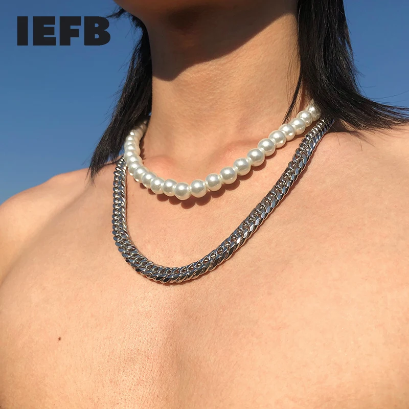 Мужские аксессуары IEFB двухуровневое нишевое жемчужное ожерелье Мужская цепочка