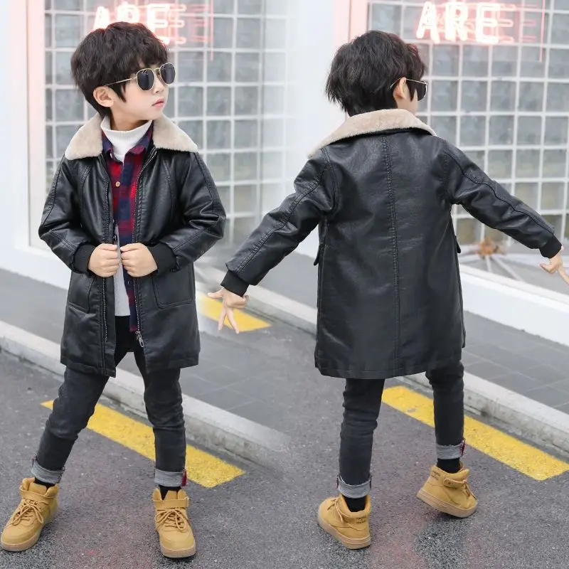 Winter Fashion Children Jackets Fake Cow Leather Boys Long Coats Plus Velvet Warm Child Outwear lapel Thicken Leather Jackets
Winter Fashion Children Jackets Fake Cow Leather Boys Long Coats Plus Velvet Warm Child Outwear lapel Thicken Leather Jackets