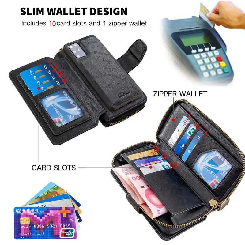 2 in 1 Leather Case Zipper Wallet Magnetic Cover 10 Card Slot For Samsung Galaxy S20 Ultra S10 Note10 Pro A10 A20 A40 A50 A70
2 in 1 Leather Case Zipper Wallet Magnetic Cover 10 Card Slot For Samsung Galaxy S20 Ultra S10 Note10 Pro A10 A20 A40 A50 A70