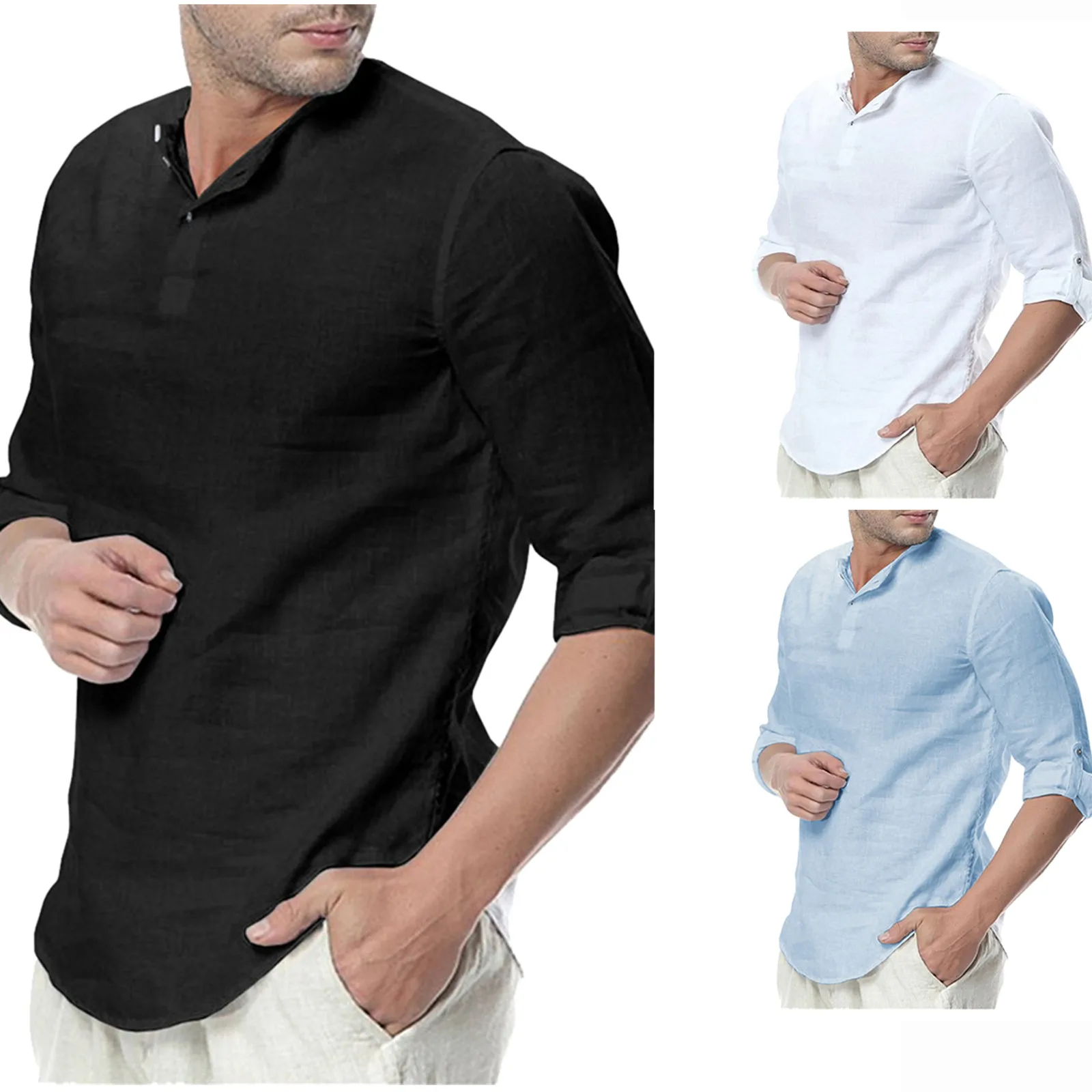 Men's Shirts Fashion Casual Stand Neck Half Sleeve Solid Color Button Pullover Shirt Top Retro Solid Cotton-Linen Shirts Chemise
Men's Shirts Fashion Casual Stand Neck Half Sleeve Solid Color Button Pullover Shirt Top Retro Solid Cotton-Linen Shirts Chemise