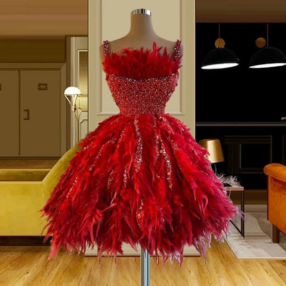 Feathers Pearls Beaded Luxury Red A line Cocktail Dresses robes de cocktail Square Neckline Sleeveless vestidos formales платье
Feathers Pearls Beaded Luxury Red A line Cocktail Dresses robes de cocktail Square Neckline Sleeveless vestidos formales платье