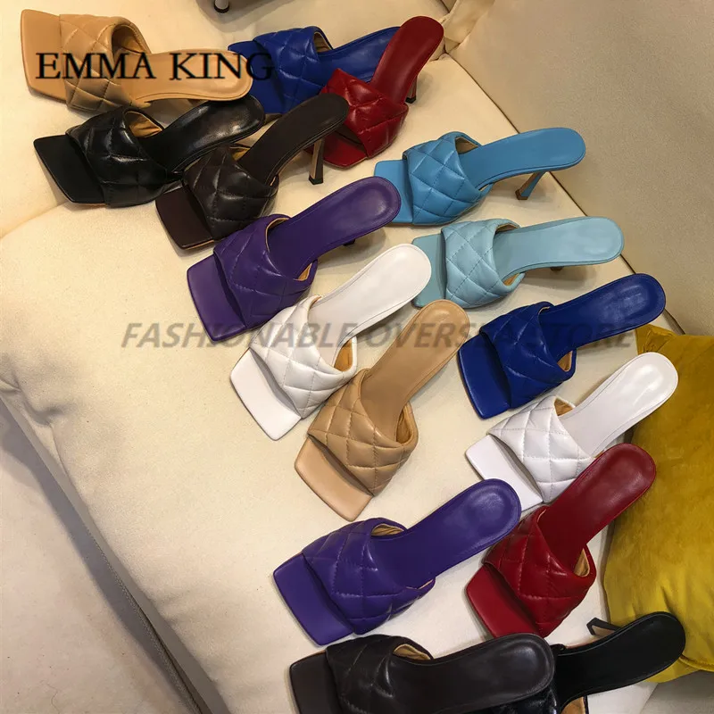 Women Leather Quilted High Heel Sandals luxury Chic Square Toe Slippers Retro High Heels Sexy Women Summer Outdoor Beach Slipper
Women Leather Quilted High Heel Sandals luxury Chic Square Toe Slippers Retro High Heels Sexy Women Summer Outdoor Beach Slipper